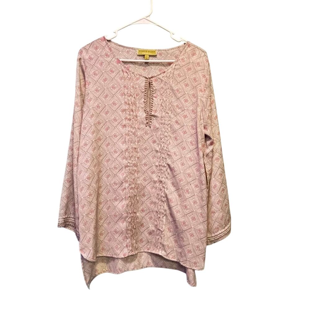 Sigrid Olsen Signature Gray Pink Geometric Tunic Top Flowy Summer Size M